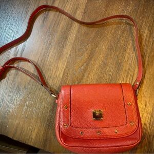 Stylish MCM Red Leather Crossbody Bag